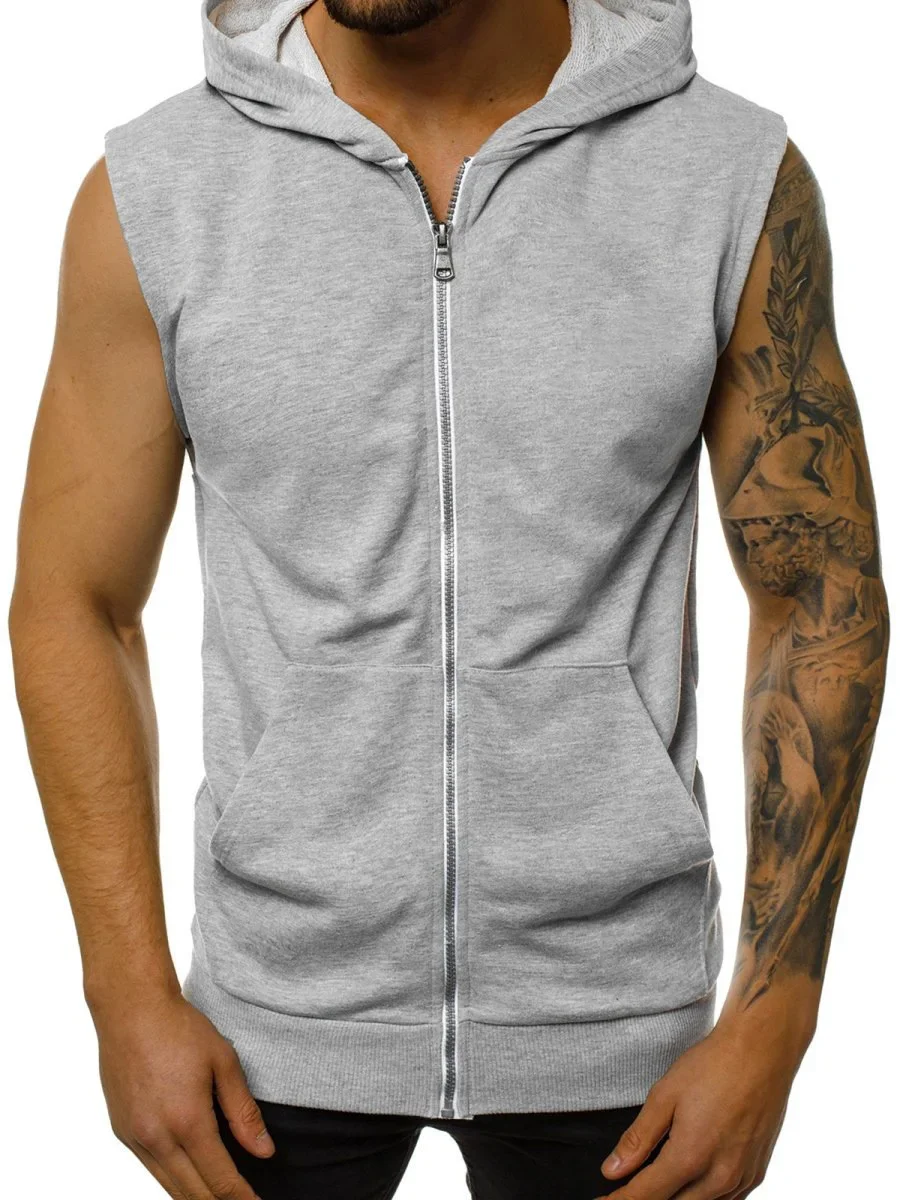 MRMT 2024 Brand New Men's Loose Joker Fitness Sports Solid Color Sleeveless Hooded Cardigan Vest Hipster Tops For Male