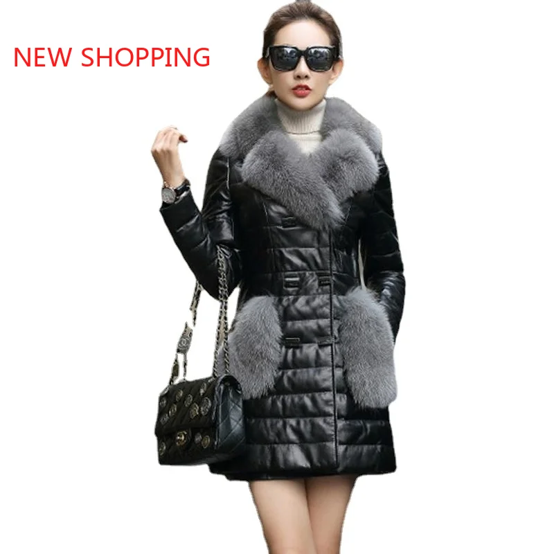Faux Jacket Winter Leather Fox Fur Coat Women Down Cotton Parka Women Warm Jackets Chaqueta Cuero Mujer Natural Fur Coat Parkas