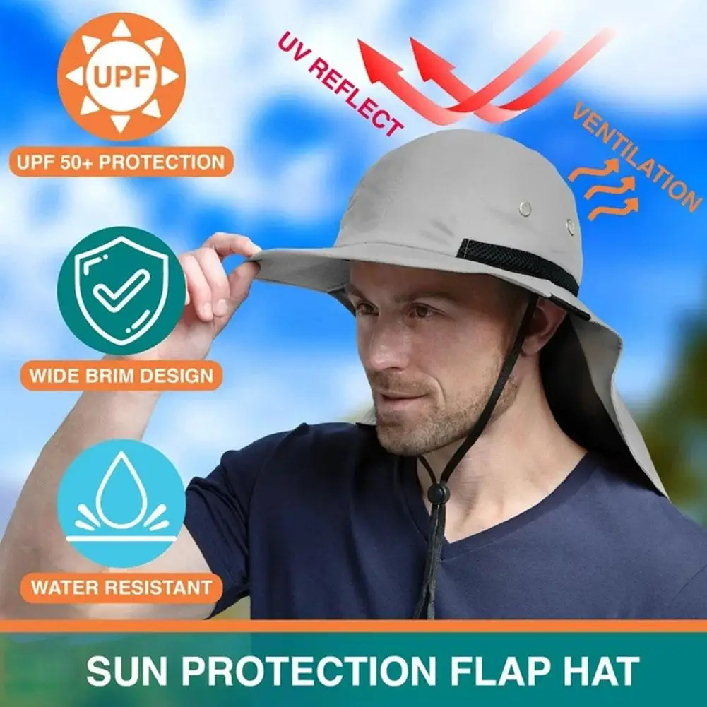 

Summer Fishing Hat Face Neck Sun Protection Anti-UV Hat Breathable Climbing Outdoor Wide Riding Suncreen Foldable Hiking Br F2N1