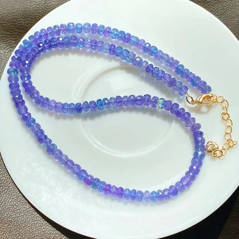 

Natural Blue Tanzanite Tanzania Clear Round Beads Necklace Gemstone 4.7x2.3mm Blue Tanzanite Necklace Woman Stone AAAAAA