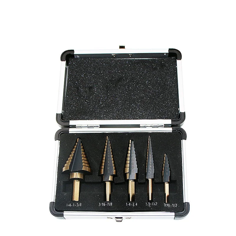 

5-piece inch step drill set aluminum box step drill steel plate drill twist drill reaming drill deburring