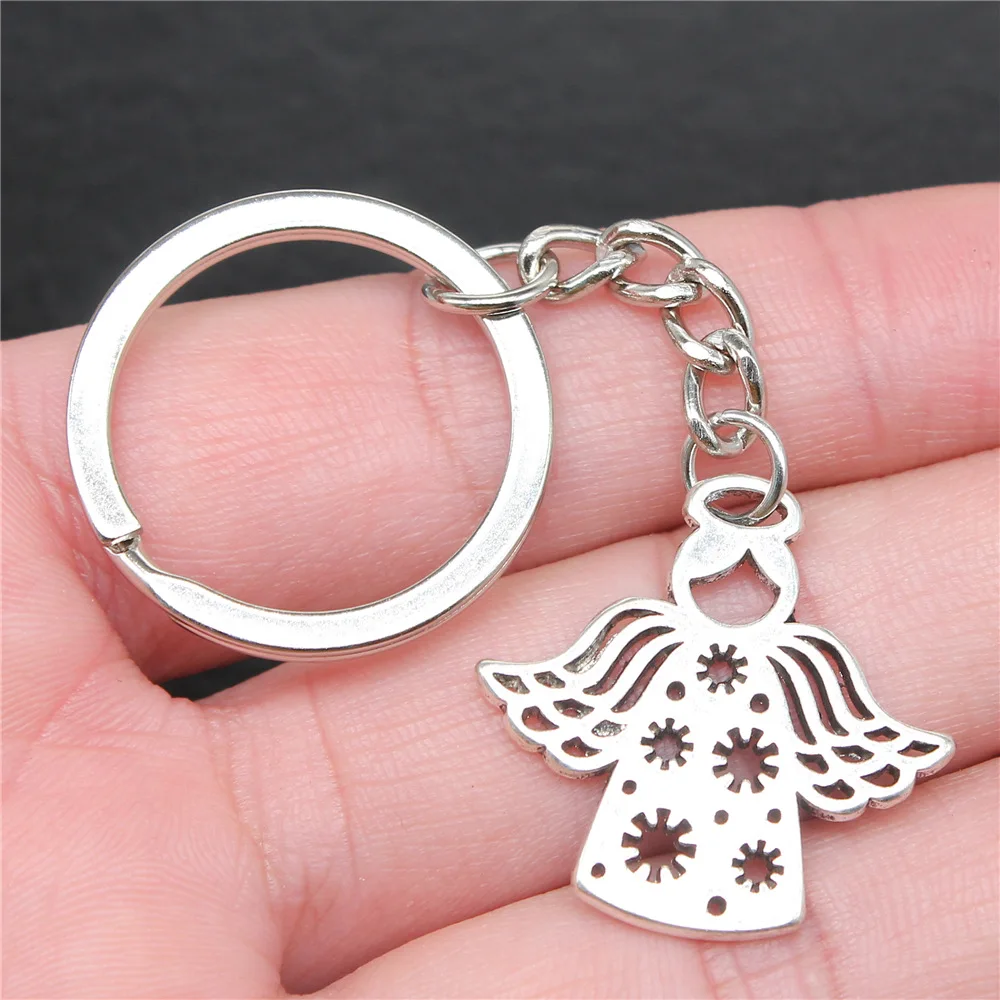 

Souvenirs Gift Dropshipping Antique Silver Color 28x27mm Flower Angel Pendant Keyring