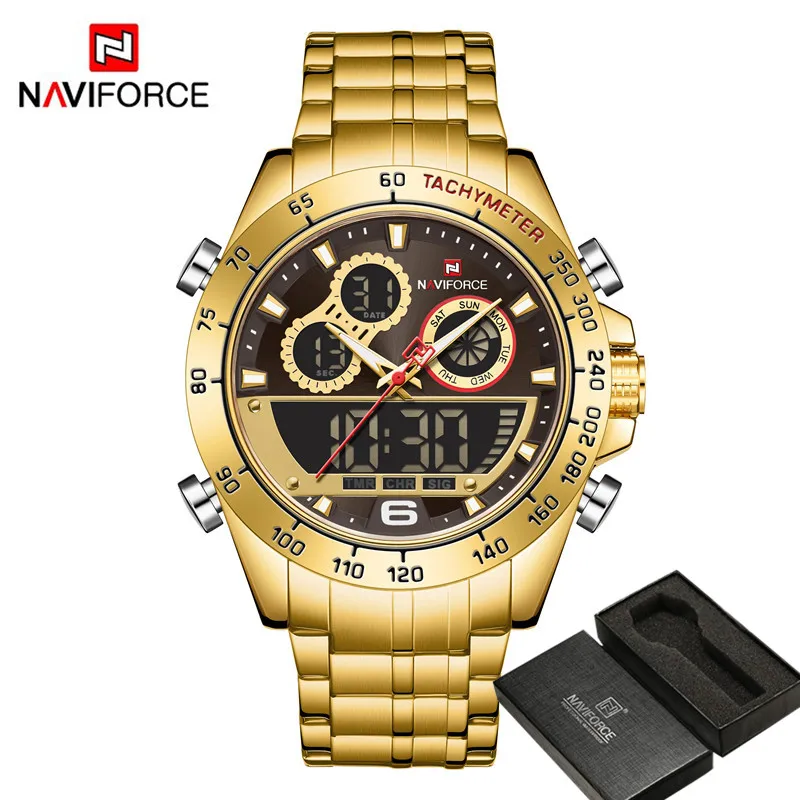 Часы наручные NAVIFORCE Мужские кварцевые брендовые Роскошные спортивные цифровые в