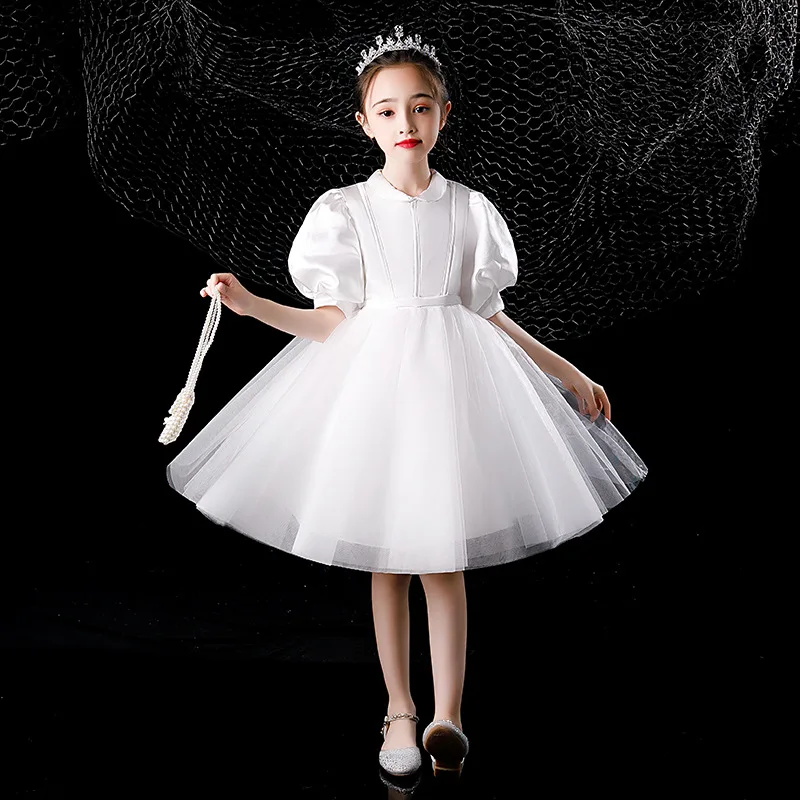 

Children's princess dress white host piano costumes brim birthday flower girl dress