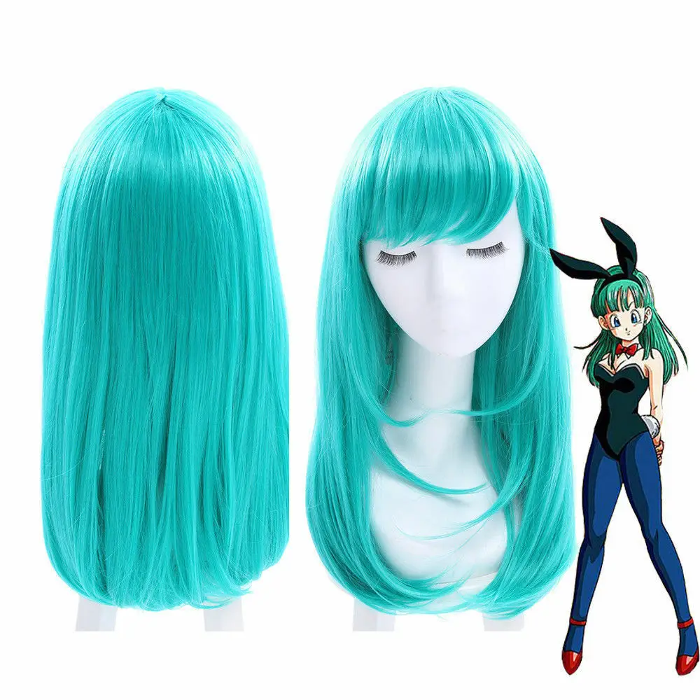 60 см Dragon Ball Bulma парик для косплея синий зеленый средней длины прямые волосы