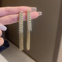 new gold plated wheat shape tassel earrings for women girls ear jewelry long chain boucle oreille femme