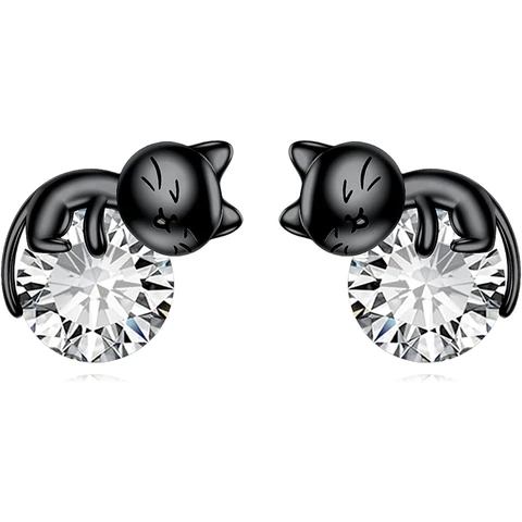 1 пара милых серег с кристаллами черного кота для женщин, изысканные украшения для домашних животных и кошек, подходящие для подарков на день рождения для семьи и друзей