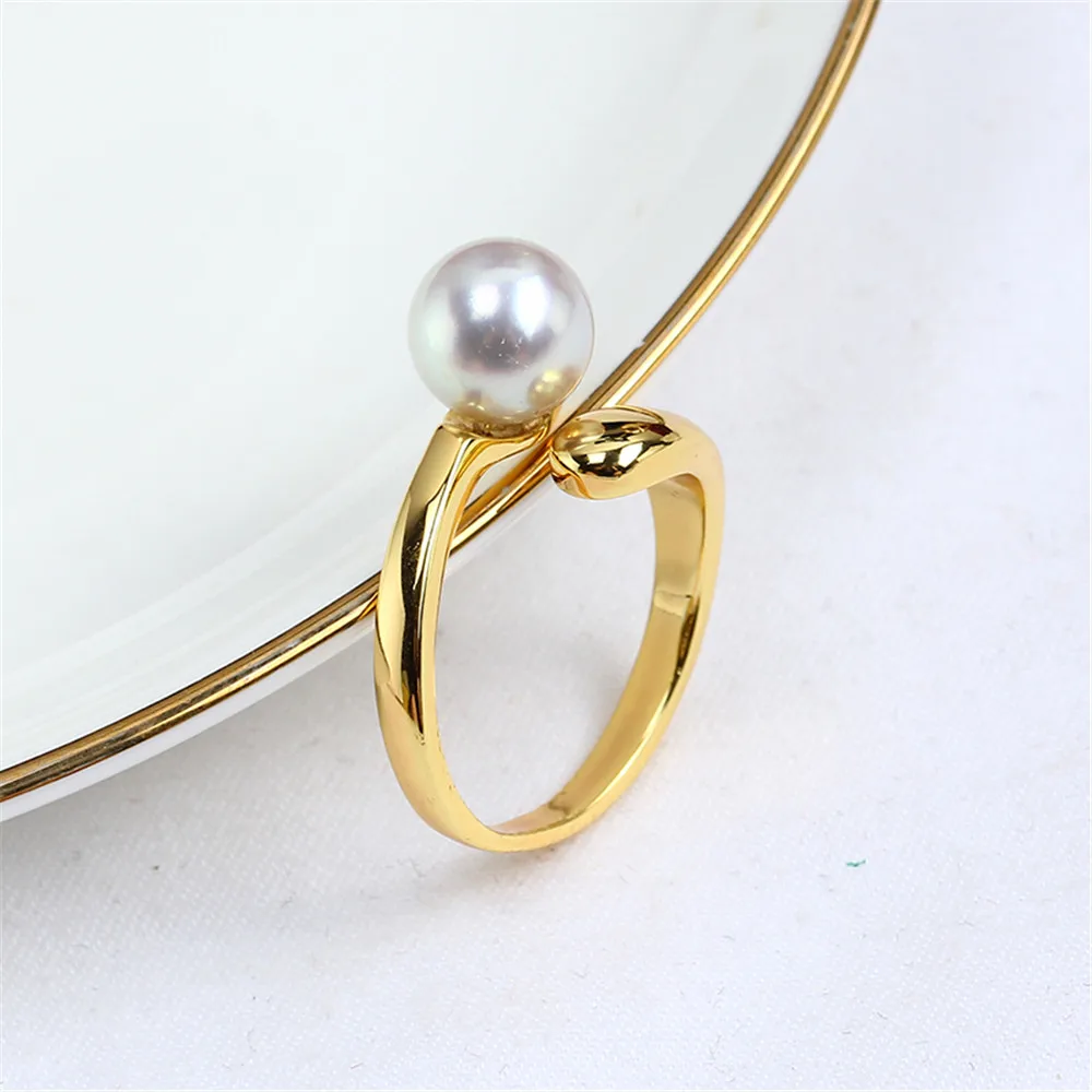 

Domestic 14k gold plating color preserving snake open ring zircon pearl empty bracket adjustable DIY accessories