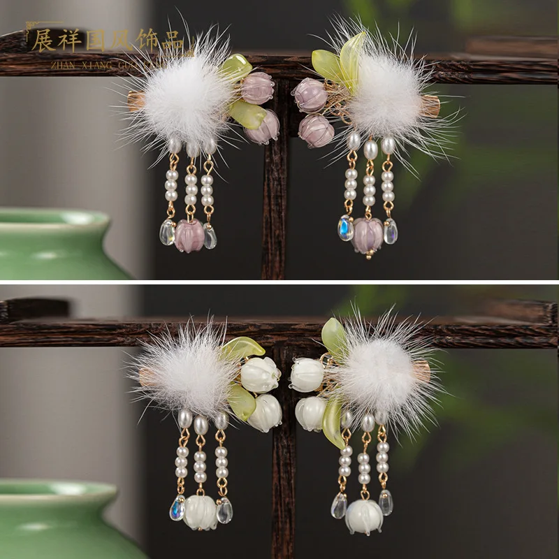 

Симпатичная детская шпилька для волос в виде лилии на осень и зиму, головной убор в античном стиле Hanfu Daily