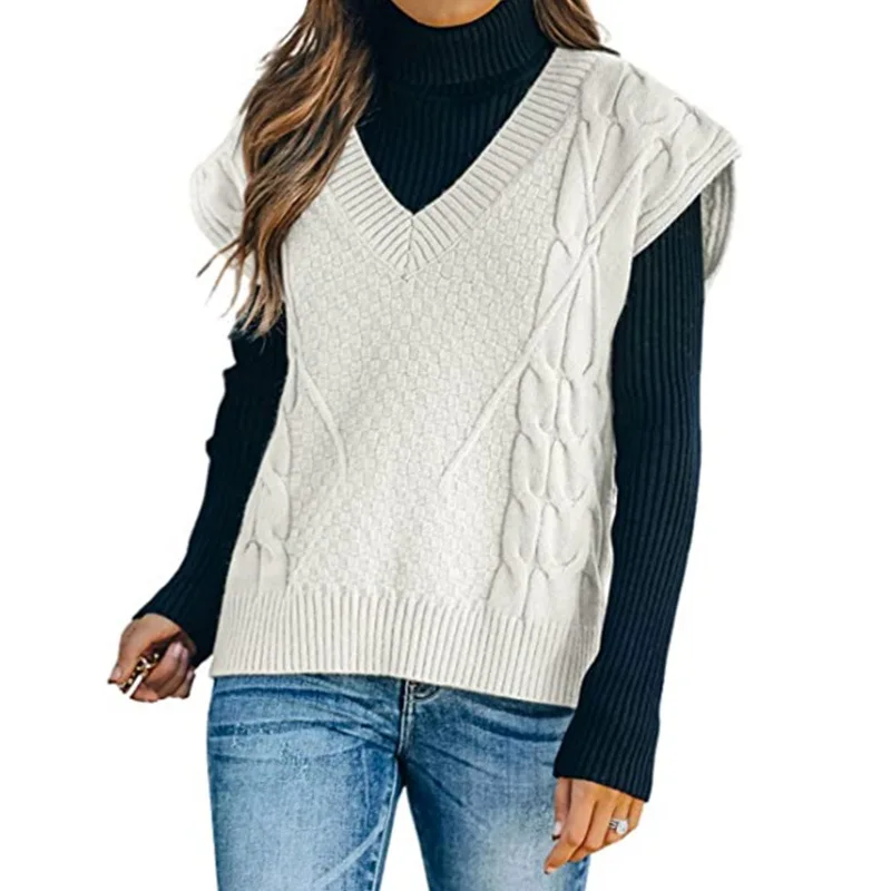2022 Autumn New Casual Tops All-match Sweater Vest Vest Women's V-neck Sleeveless Twist Knitted Pullover