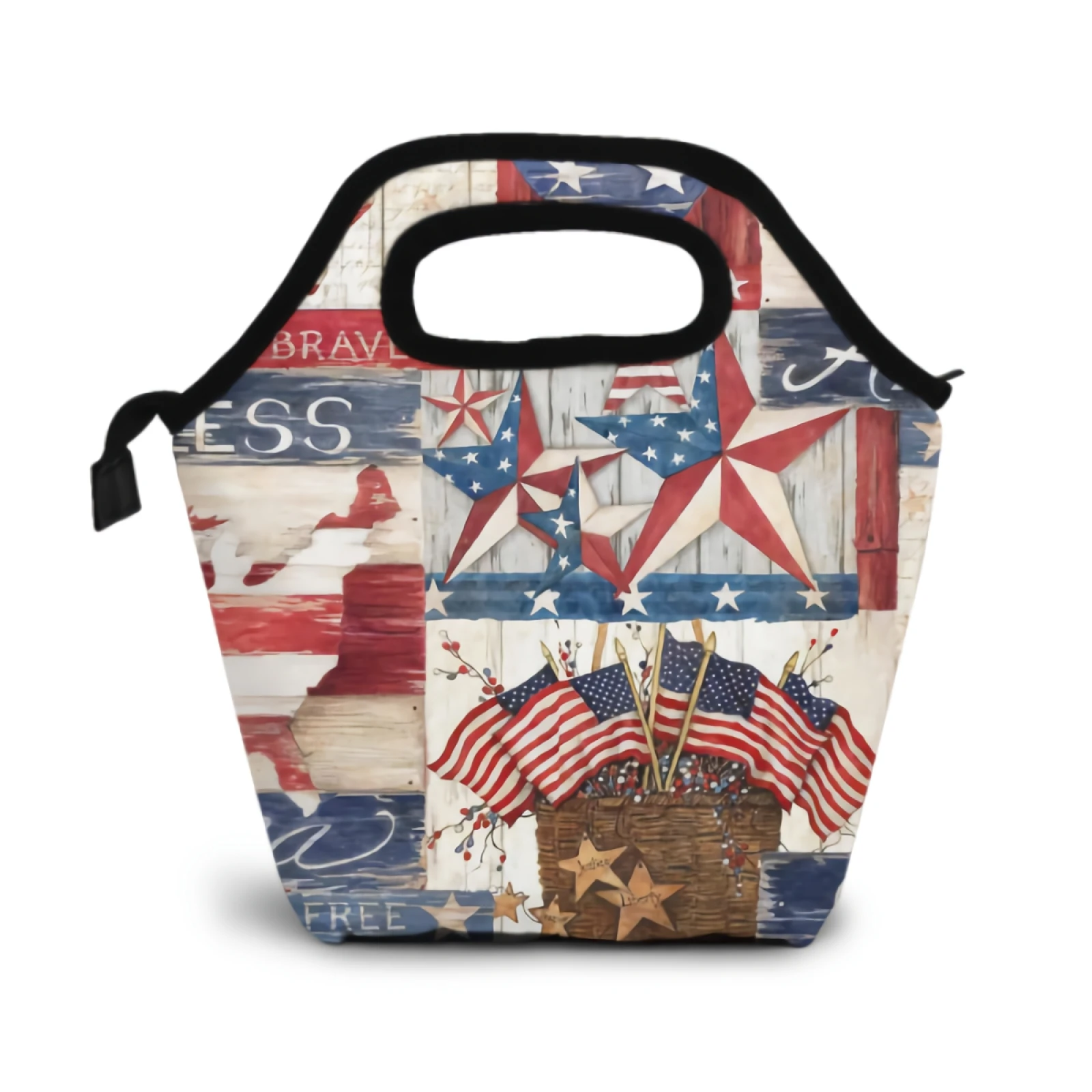 

July Of 4th Independence Day Lunch Box American Flag Freedom Vehicle Insulated Lunch Bag Reusable Portable Thermal Tote Bag