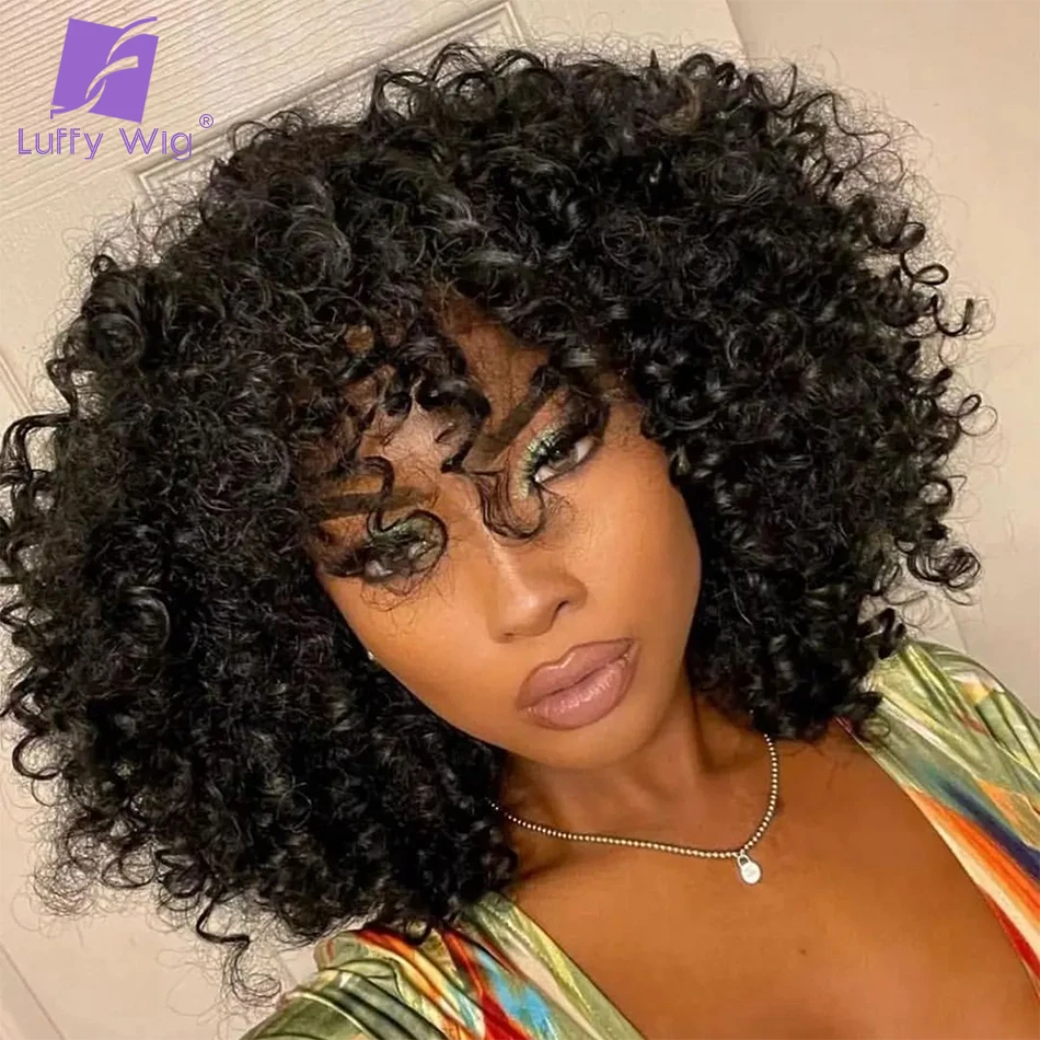 Curly Wig With Bangs Human Hair 200 Density Glueless Wigs Full Machine Made Brazilian Remy Cheap Wigs For Women