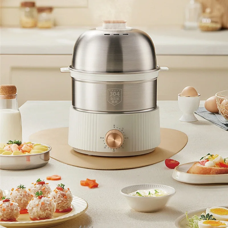 

350W Egg Cooker Home Large Capacity 304 Stainless Steel Timing Egg Bun Corn Steamer Automatic Power Off Breakfast Machine 220V