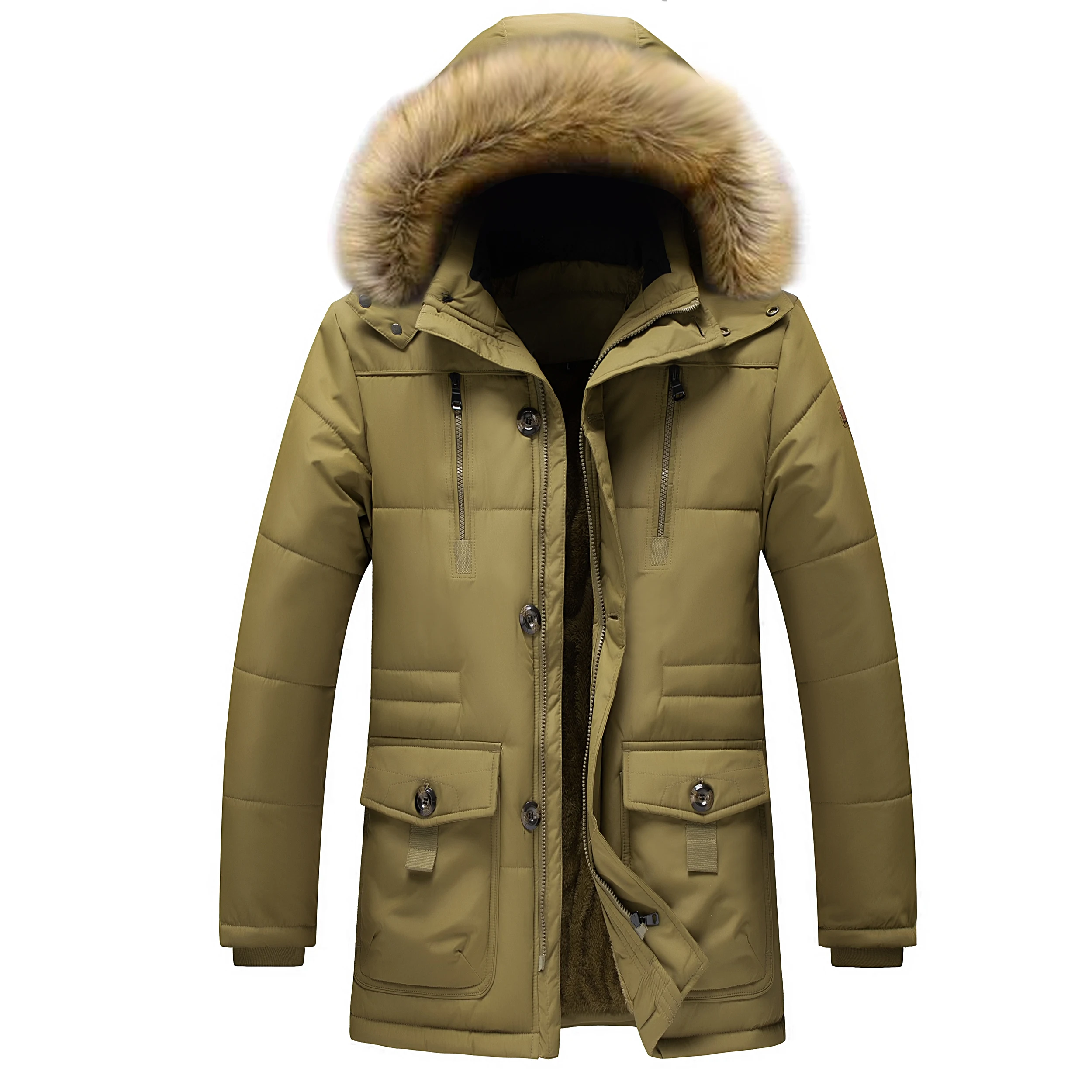 Winter Fleece Long Parka Jacket Men Plus Size 5XL Cotton Padded Warm Parka Coat Casual Faux Fur Hooded Male Windbreaker Jackets