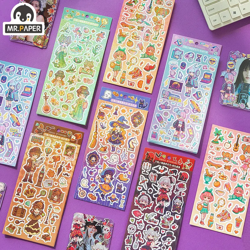 

Mr. Paper Pixel Style Goo Card Stickers Cartoon Cute Stickers Handbook Decoration DIY Kawaii Stickers Stationary Art Supplies