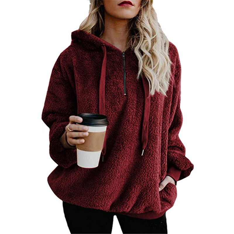Sweater Autumn and Winter New Women's Street Style Long-sleeved Zipper Hooded Solid Color Women's Sweater Thick Warm Jacket