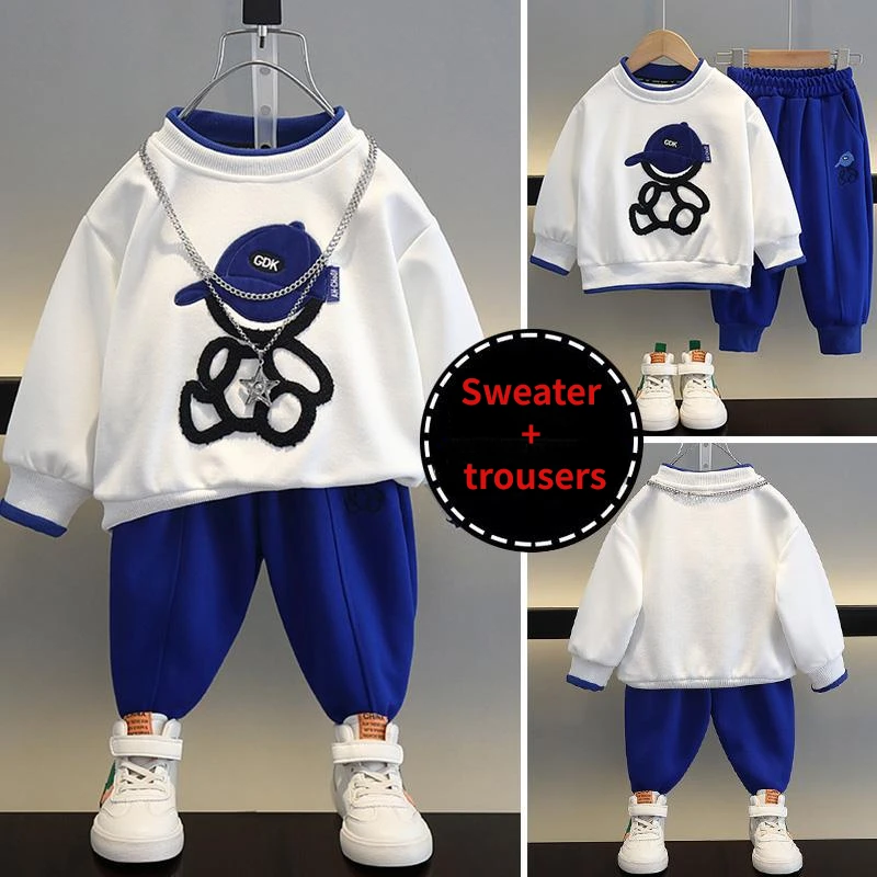 

Spring Autumn Children's Boy Cartoon Bear Print Casual Sets Sweater + Pant Kid Sports Suit Teenage Girl Clothes Set 2-14Y Kids