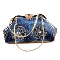 female denim bag fashion bling bling womens bag diamond handbags rhinestone canvas messenger shoulder crossbody crystal bags