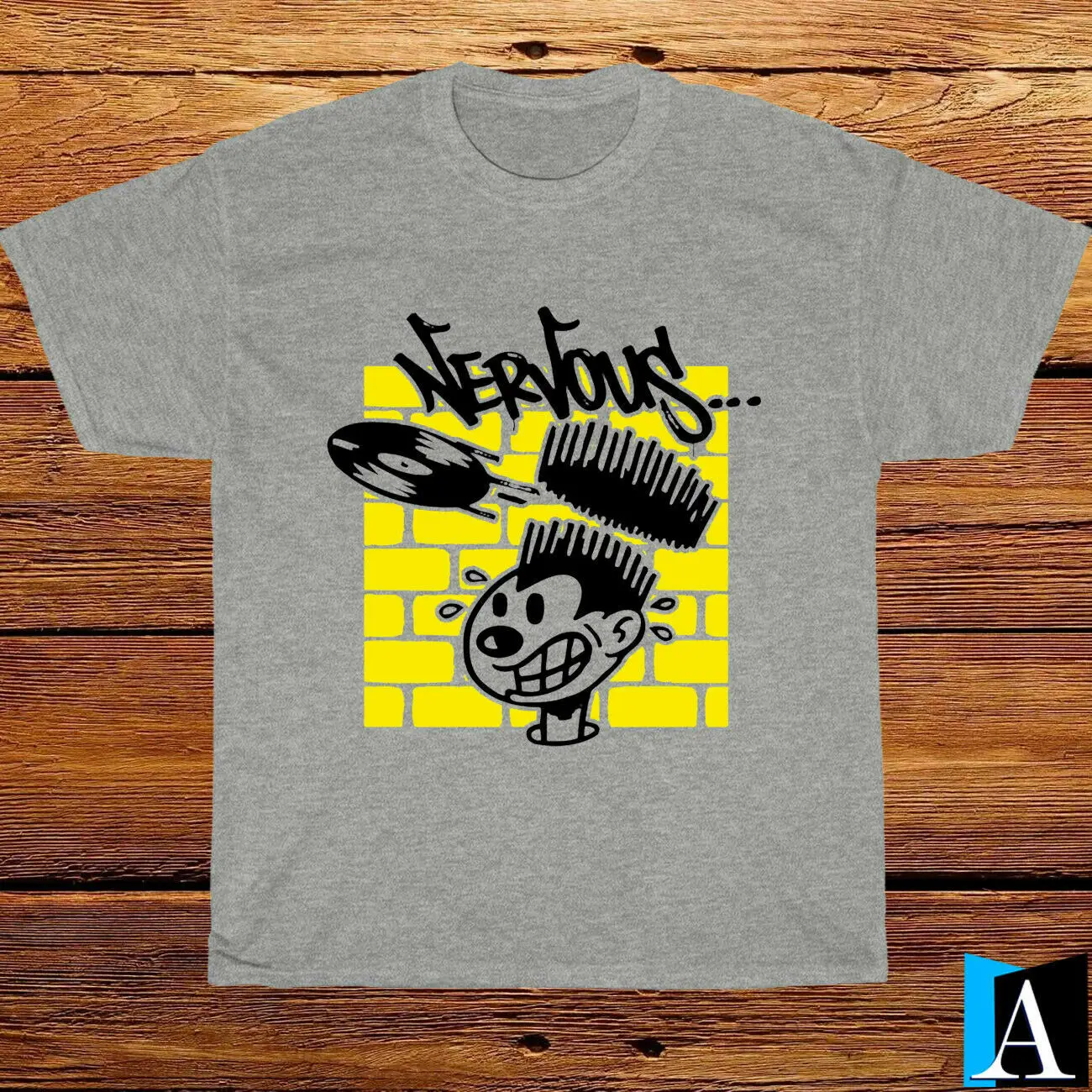 

New Nervous Records Underground Rap Hip Hop L0Go Grey T-Shirt Black Cotton Tee