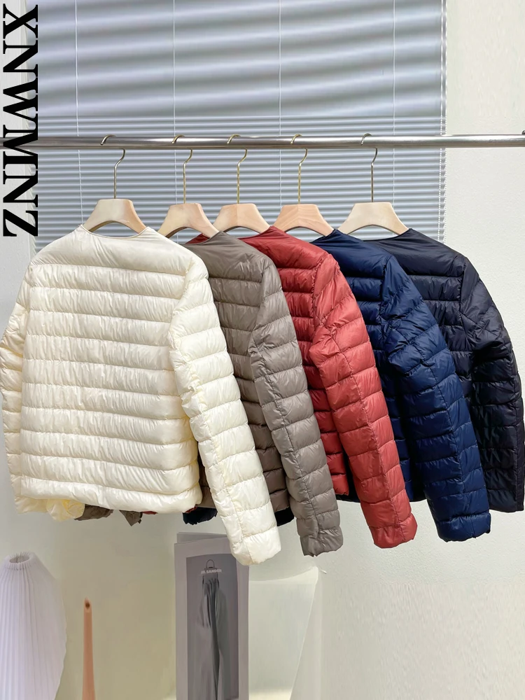 XNWMNZ 2022 Women Fashion Lightweight Padded Jacket Woman Round Neck Long Sleeve Casual Warm Cotton Jacket Female Chic Top