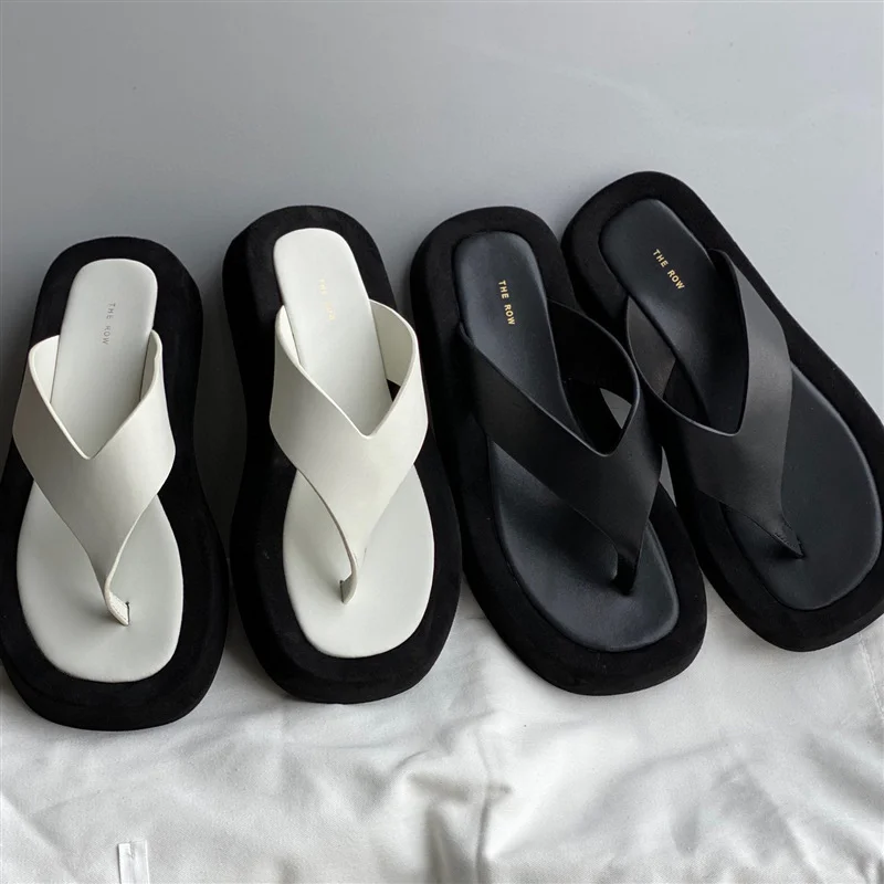 Flip Flop Sandals Square Toe Slides Summer Platform Wedge clip toe Slippers Fashion 2023 Design Sandasl Women Shoes White