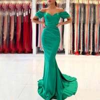 womens green off the shoulder formal evening dress sweetheart neckline mermaid party dress floor length long satin prom gown