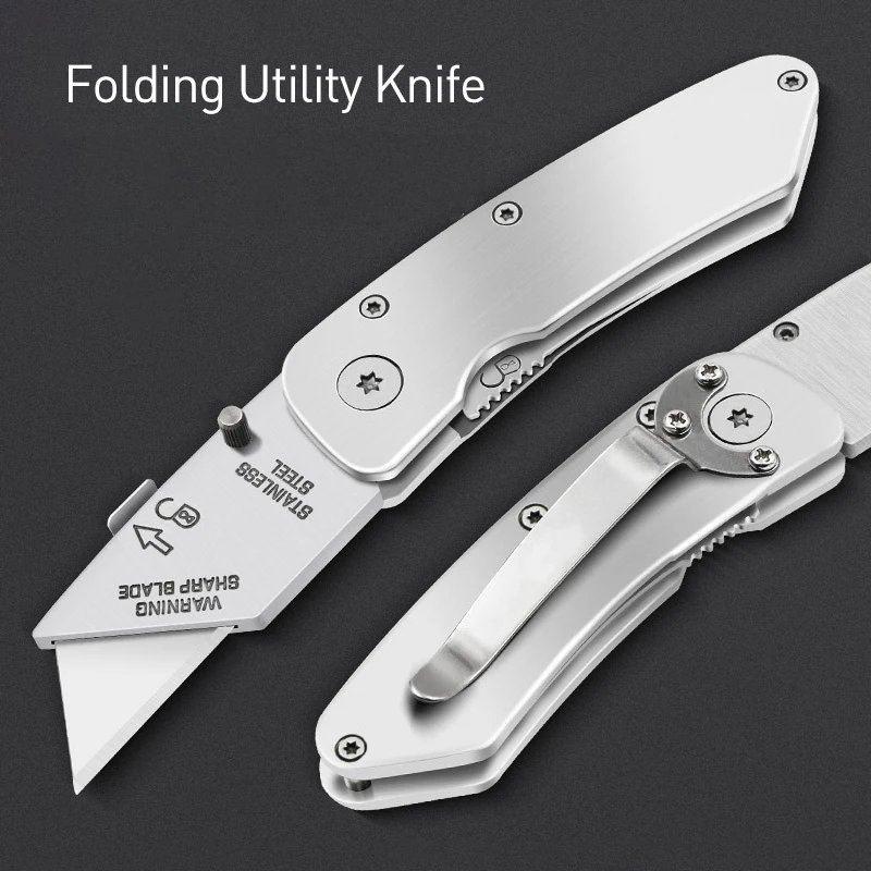 

Mini Stainless Steel Utility Knife Foldable Cutter Hand Cutting Tools Sharp Head With Blades For Woodworking Outdoor Camping Use