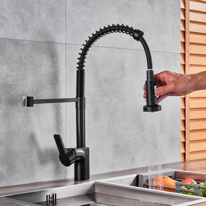 

Matte Black Kitchen Faucet Pull Down Spout Kitchen Sink Faucet Single Handle Bathroom Kitchen Vanity Sink Tap Hot Cold Water Tap