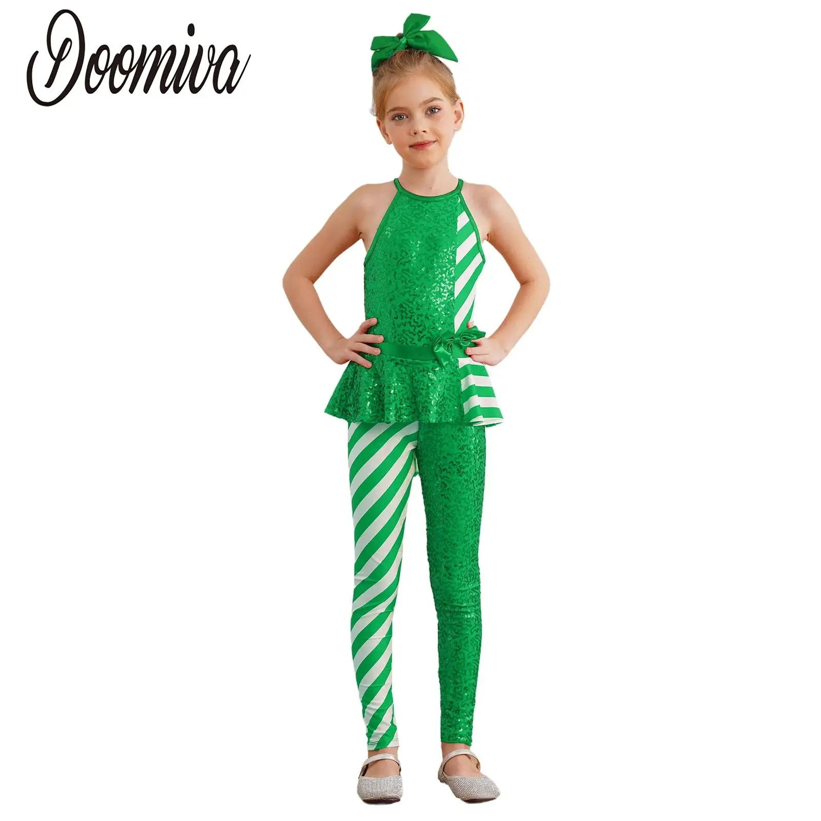 Рождественский костюм в полоску для девочек комбинезоны рождественские