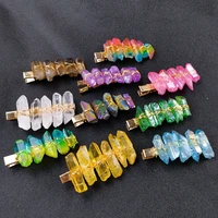 yizizai irregular crystal barrette natural stones bohemia ponytail clips for women french clip rainbow quartz hair accessories