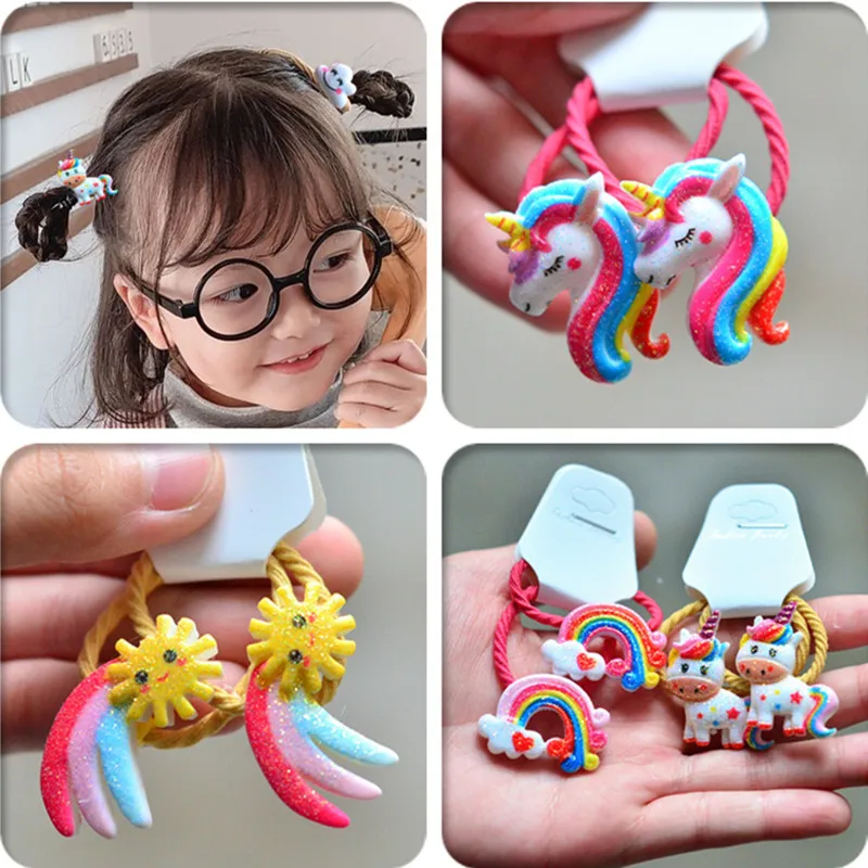 

2pcs New Baby Hair Ring Rubber Band Cute Princess Color Unicorn Children's Hair Accessories Elastics Hair Rope Headband for Girl