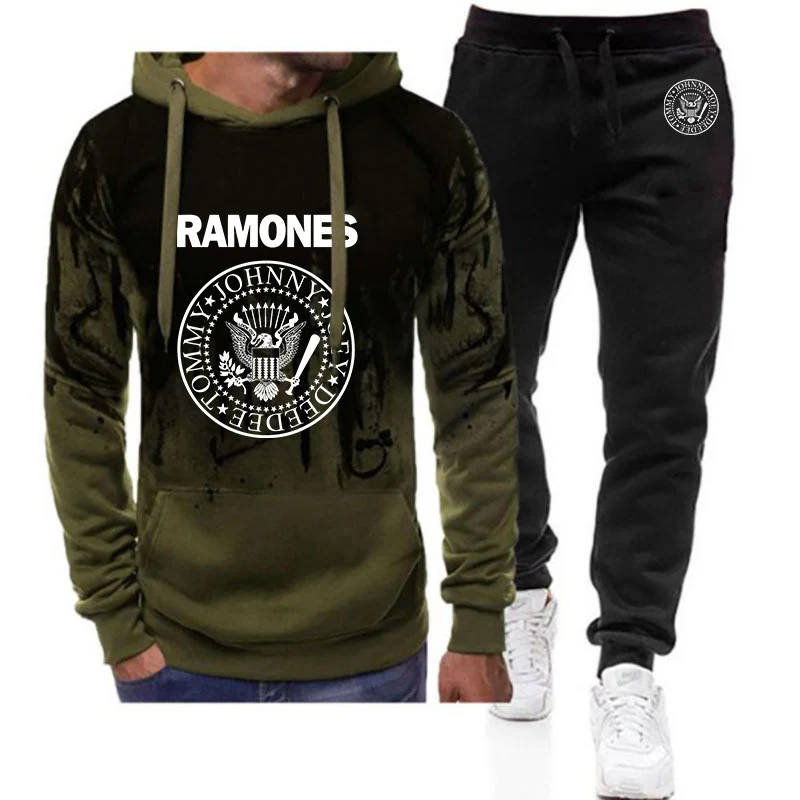

Fghfg Ramone Seal Graphic Men New Tracksuit Hooded Sweatshirts Hoodie + Pant Two Pieces Set Spring Gradient Casual Sweatpant