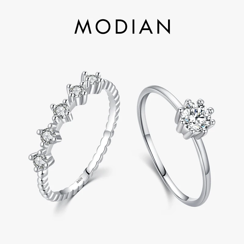

Modian 925 Sterling Silver Classic Wedding Sets Sparkling CZ Stackable Finger Rings For Women Engagement Statement Jewelry Gifts