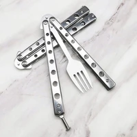 metal folding balisong trainer spoon fork butterfly knife game safety practice trainer outdoor camping tableware accessories