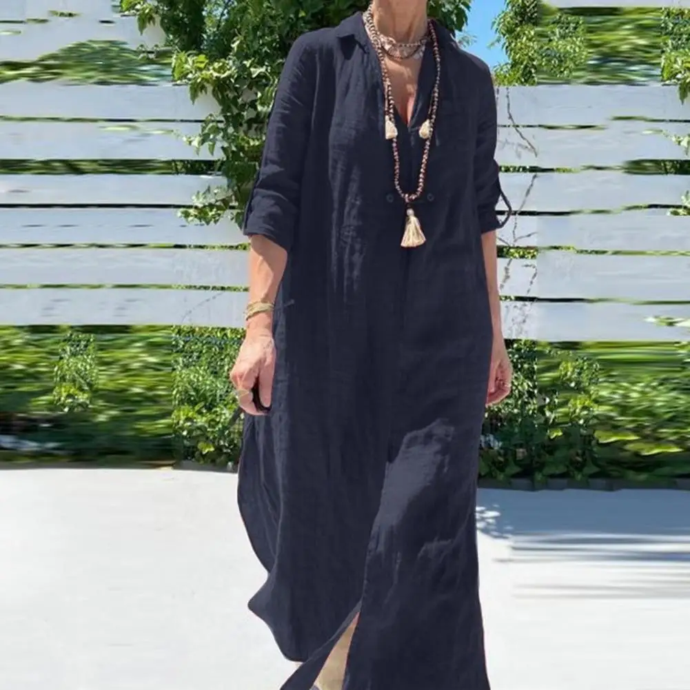 

Женское винтажное платье-макси с V-образным вырезом