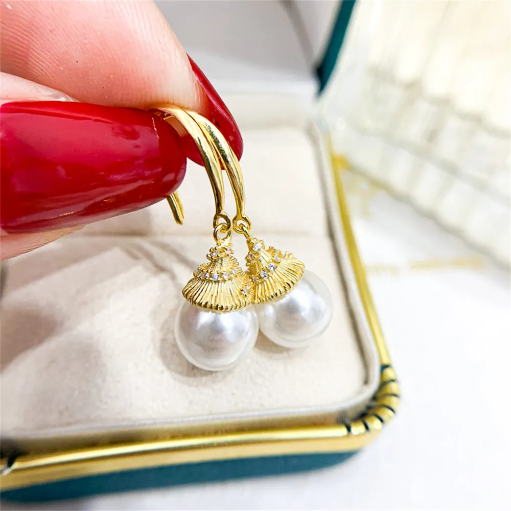 

DIY pearl stud accessories S925 sterling silver jewelry concealer simple ear hook female empty holder Fit 8-12mm bead