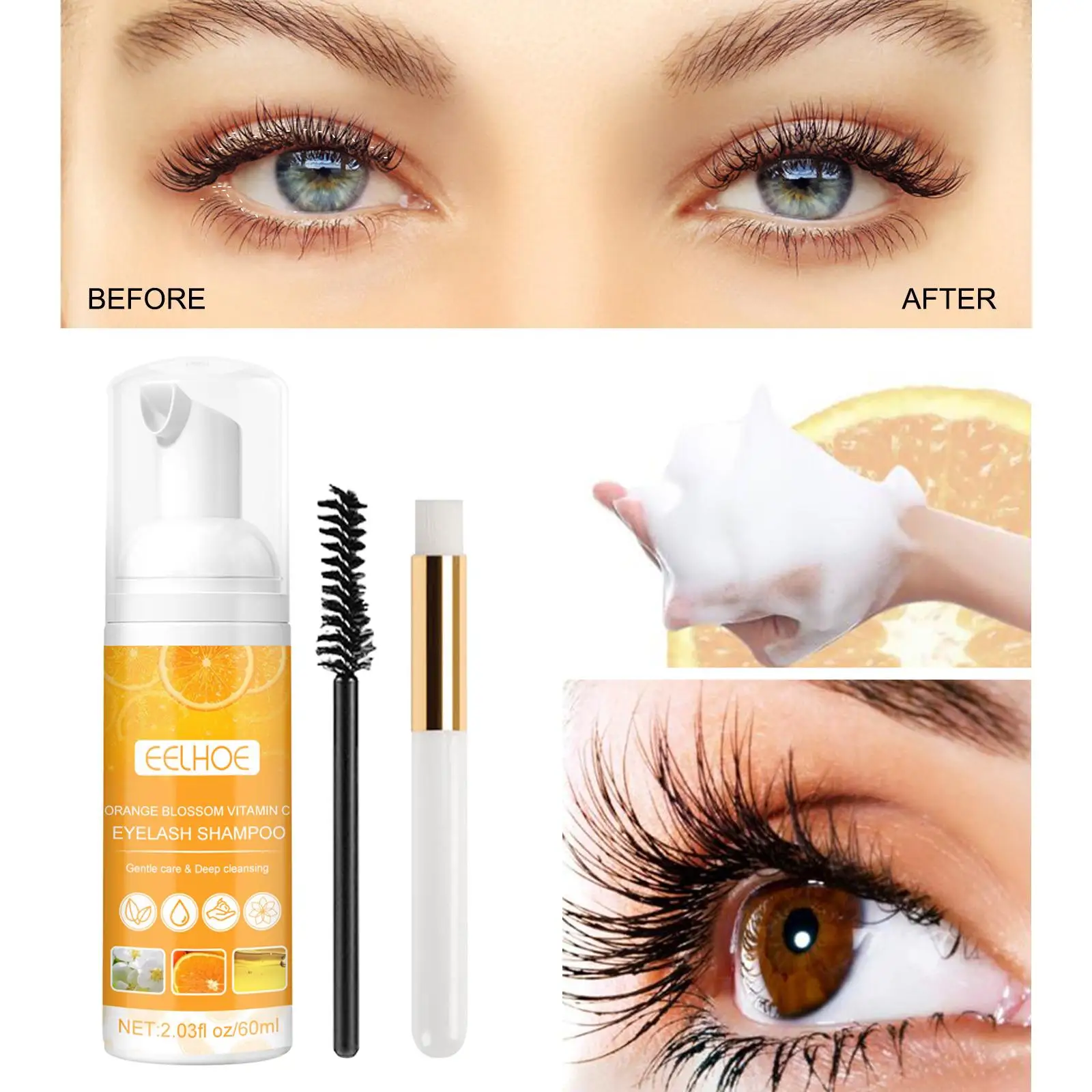 Шампунь для ресниц Средство снятия макияжа наращивания с кисточкой Очищающая