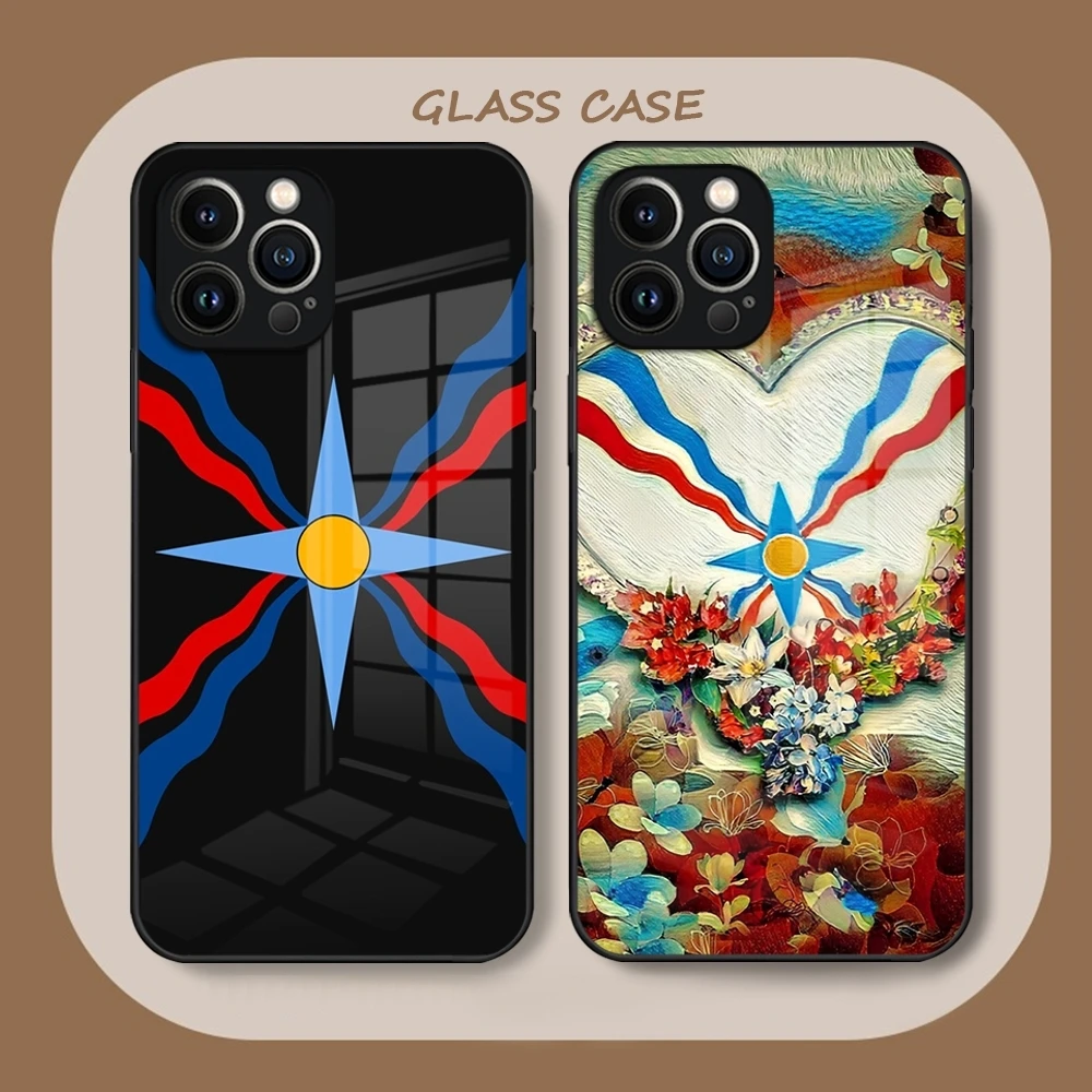 Assyrian Flag Phone Case Tempered Glass For iPhone 15 16 12 14 13 11 Pro XS Max Plus Mini X XR SE2020 Coque