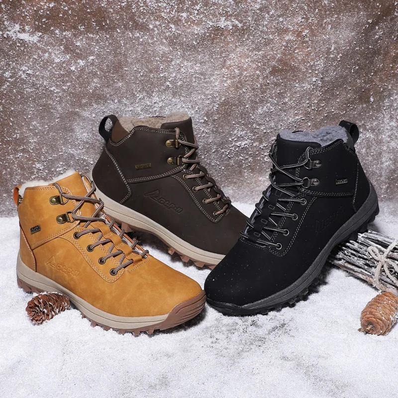 HIKEUP High-top Padded Hiking Shoes Men And Women's Models Warm Cotton Sports Casual Climbing Hiking Plush Anti-Slip RubberSole