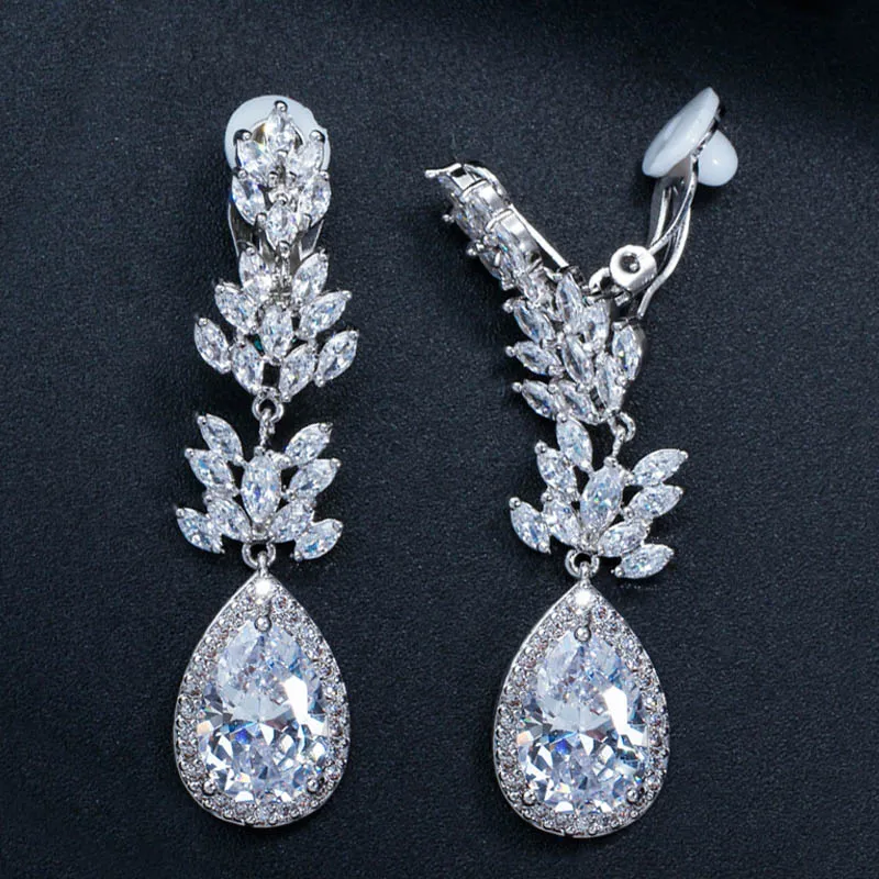 Женские серьги без отверстий BeaQueen, серьги с блестящим кубическим цирконием, элегантные свадебные украшения без пирсинга, E208