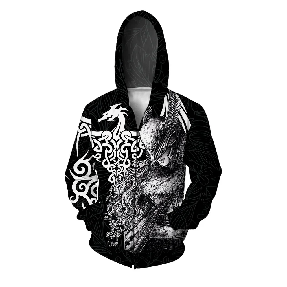 Мужская Осенняя толстовка с капюшоном принтом валькири и спартанцев свободная