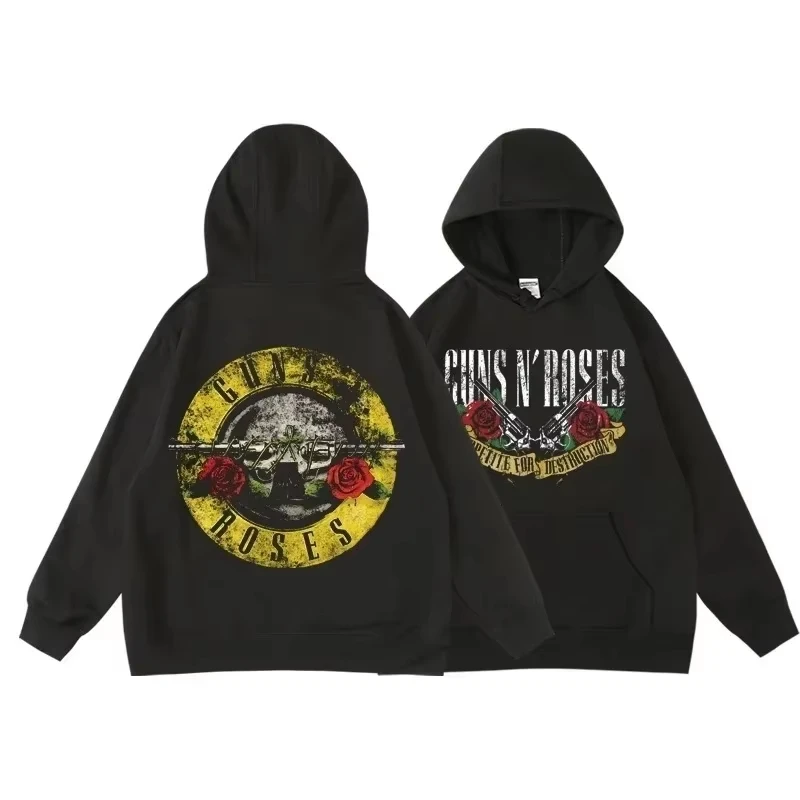 Толстовка С Капюшоном В Винтажном Стиле Guns N' Roses Group Design Принтом Роз Уличная