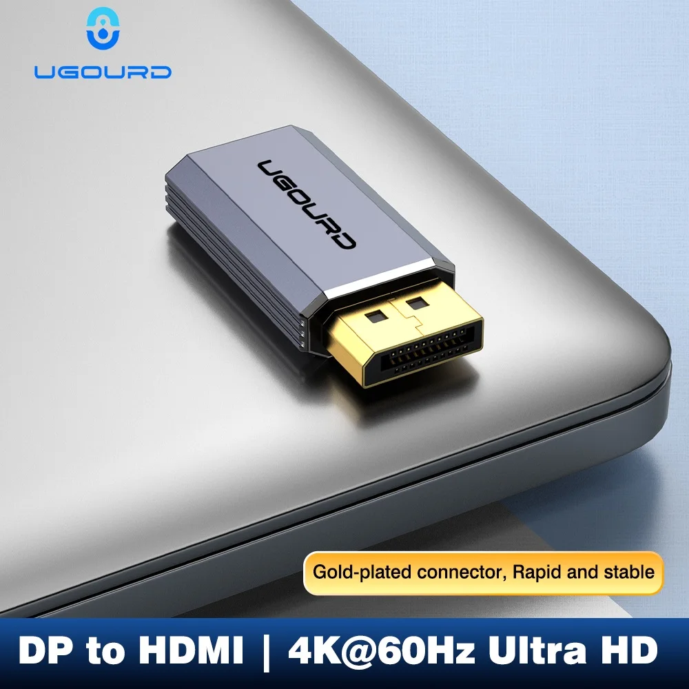 Фото Адаптер UGOURD DP-HDMI, конвертер DisplayPort 1.2 в HDMI (гнездо) с поддержкой 4K@60Hz UHD, односторонний, 2K@144Hz для настольных ПК и мониторов №1