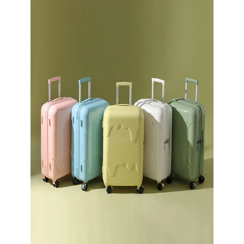 Suitcases on Wheels Ultra-Light Luggage Female 26-Inch Universal Wheel Multi-Functional Ice Cream Trolley Case USB with
