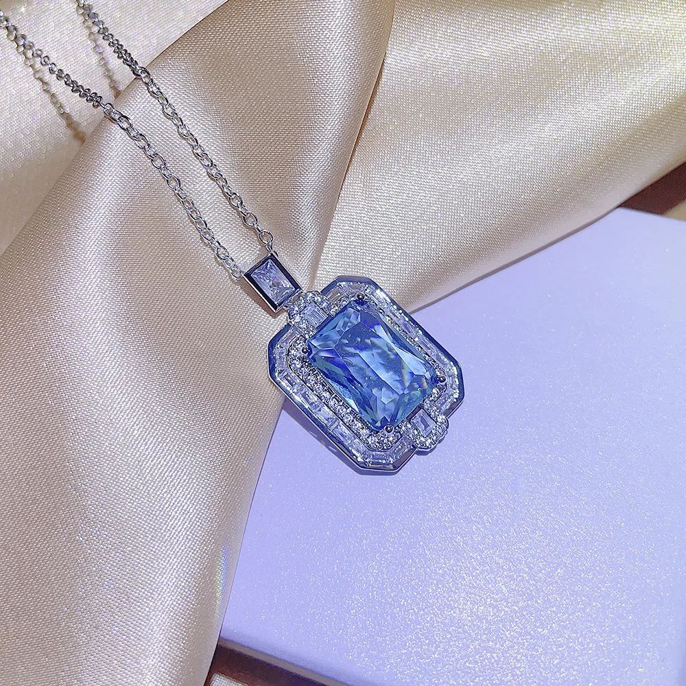 

100% S925 Sterling Silver Collares Mujer Sapphire Pendant for Women Fine Naszyjnik Silver 925 Jewelry Sapphire Gemstone Pendants