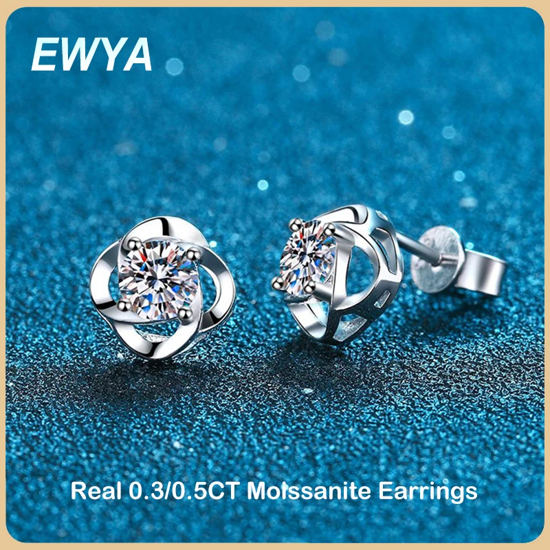 

EWYA New In 0.3/0.5CT Clover Moissanite Stud Earrings For Women Party Wedding Fine Jewelry S925 Sterling Silver Diamond Earring
