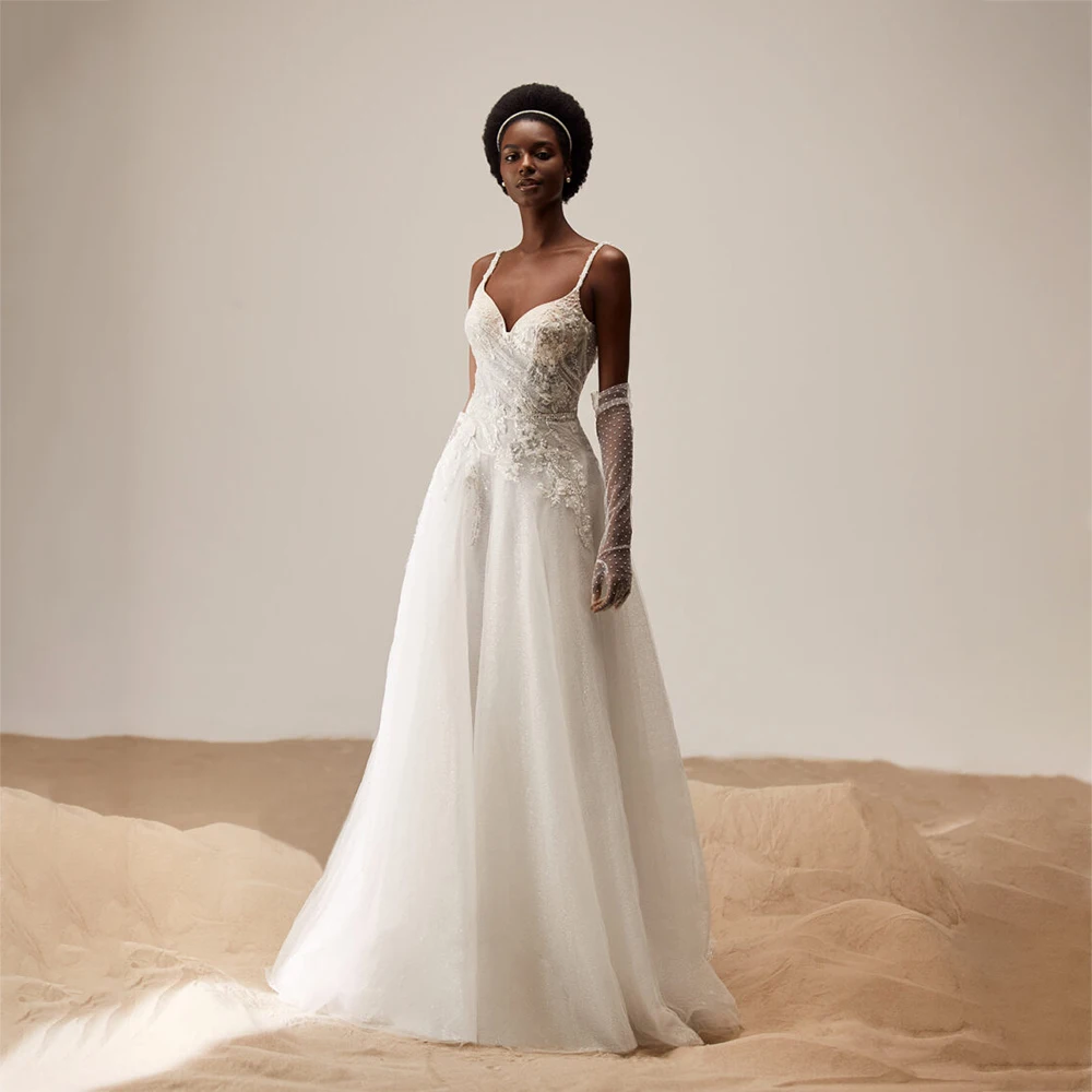 

UETEEY A-Line Wedding Dress Sweetheart Tulle Bridal Gown 2022 Spaghetti Straps Sleeveless Civil Bridal Gown Vestido De Noiva