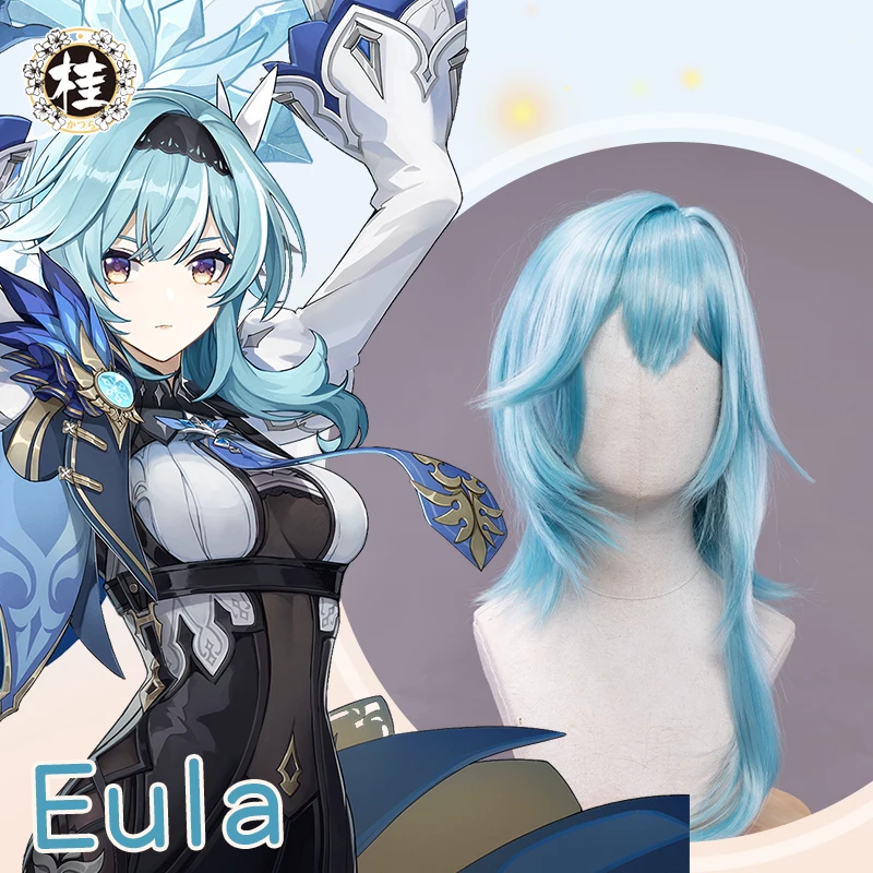 

UWOWO Eula Cosplay Wig Game Genshin Impact Long Hiar Light Blue 40cm Cosplay Wigs