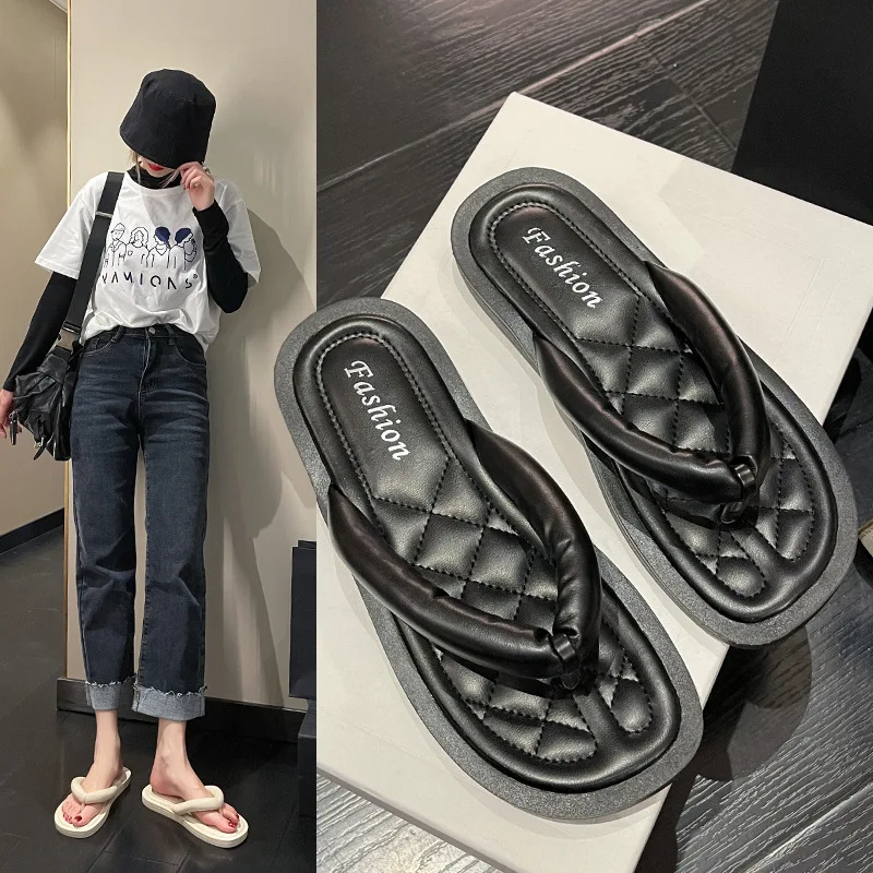 

Shoes Woman 2022 Slippers Summer Rubber Flip Flops Pantofle Shale Female Beach Square Toe Big Size Low Hawaiian New Sabot Flat P