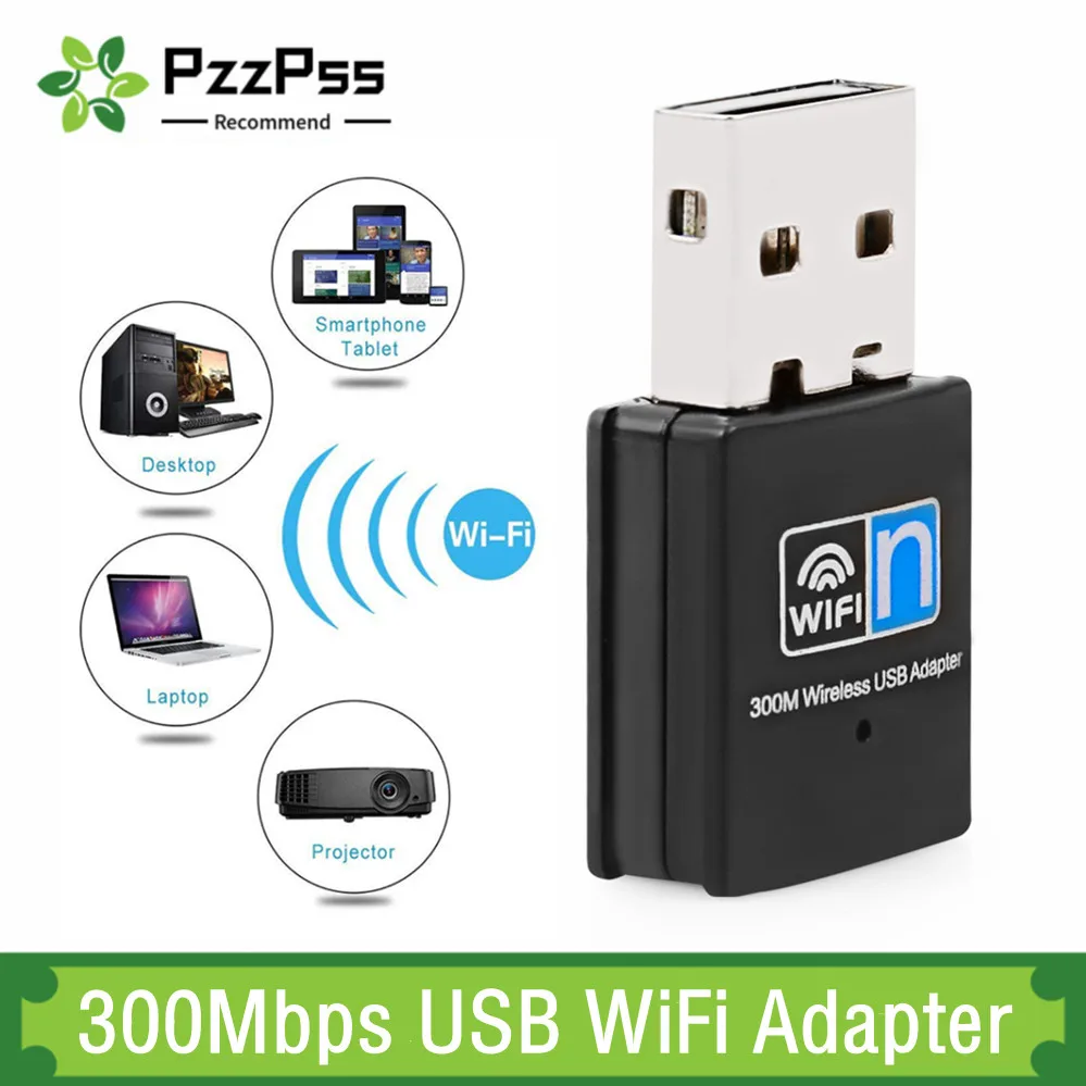 

PzzPss USB 2.0 Receiver Dongle Network Card 802.11N 300Mbps Mini Wireless USB Wifi Adapter For PC Desktop Laptop Windows MAC